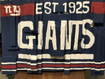 CUSTOMIZED WOODEN SPORTS FLAG NY GIANTS HAND MADE BY DISABLED AMERICAN VETERAN