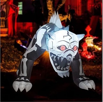 GOOSH 5Ft Halloween Inflatable Standing Skeleton Dog with Build-in LED Lights Blow Up Yard Decoration Clearance with LED Lights