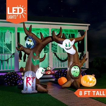 Halloween Inflatable Scary Tree Archway with Build-in LEDs Inflatable Ghost Pumpkin Tomb Blow Up Inflatables for Halloween Party Indoor