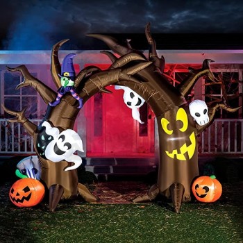 Halloween Inflatable 10 FT Tall Tree Archway with Skulls and Characters for Halloween Party