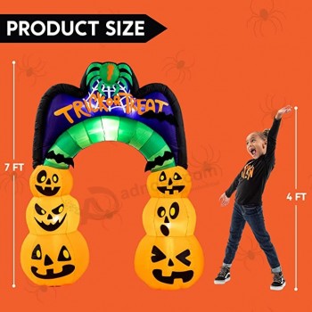 Halloween Inflatable Archway Pumpkin Arch with Built-in LED Blow-up Decoration for Halloween Outdoor