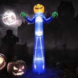 Over 12ft Pumpkin Skeleton Halloween Inflatables Outdoor Decorations, 13ft Grim Reaper Scary Pumpkin Skeleton Decor Skull Blow Up with LED Lights