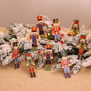 9pcs Christmas Decorations Nutcracker Soldier Wooden Ornaments Tree Hanging Gift