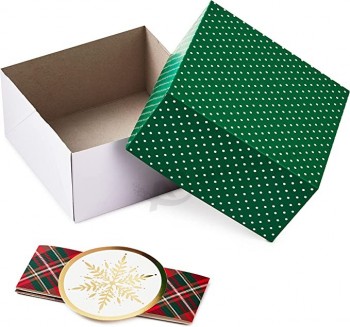 Assorted Size Gift Boxes with Wrap Bands for Christmas (3 Boxes: Red, Green, Gold, "Christmas Wishes,"