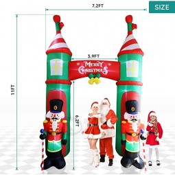 11FT Christmas Inflatable Archway and Guards Decorations with Built-in LED Light Decoration Outdoor Indoor Holiday Inflatable Arch