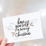 Merry Little Christmas Greeting Cards with Envelopes, Elegant Holiday Design in Black and Gold Lettering, 4"x6" Tented Heavyweight Cardstock