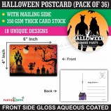 Halloween Postcards - (Pack of 36) 4"x6" Bulk Variety of Scary Pumpkin Black Cat Witch Theme with Mailing Side Pin Up Cards