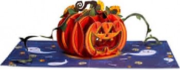 Paper Love Halloween Pumpkin 3D Pop Up Card, For Adult and Kids - 5" x 7" Cover - Includes Envelope and Note Tag