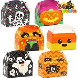 24 PCs 3D Halloween House Cardboard Goodie Boxes (6"x5.5"x3") for Trick or Treat, Holiday Pastries, Cupcakes, Cookies Goodie