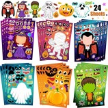 24 Sheets Halloween Stickers Halloween Favors for Kids, Make Your Own Halloween Stickers, Halloween Crafts for Kids Halloween Party Games Stickers