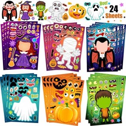 24 Sheets Halloween Stickers Halloween Favors for Kids, Make Your Own Halloween Stickers, Halloween Crafts for Kids Halloween Party Games Stickers