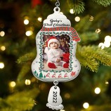 Baby's First Christmas Ornament 2022, 1st Metal Xmas Ornaments Photo Frame for Baby Boy and Girl, My First Baby Bottle Shape