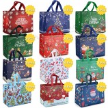 48PCS Christmas Reusable Grocery Bags ,Christmas Tote Bags with Handles, Christmas Treat Bags, Multifunctional Non-Woven Christmas Bags