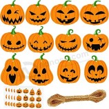 60Pcs 12 Styles Halloween Pumpkin Cutouts Gift Tags Fall Autumn Paper Wrapping Hanging Treat Ornaments Labels with String for Thanksgiving