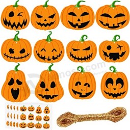 60Pcs 12 Styles Halloween Pumpkin Cutouts Gift Tags Fall Autumn Paper Wrapping Hanging Treat Ornaments Labels with String for Thanksgiving