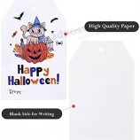100Pcs Halloween Paper Gift Tags with String, Happy Halloween Tags, Pumpkin Cat Pattern,Personalized Halloween Tags for Candy Bag