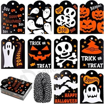 Halloween Paper Gift Tags - 100PCS Halloween Kraft Gift Label Tags with String for Halloween Decoration