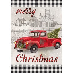 Merry Christmas Truck - Garden Size, 12 x 18 Inch, Decorative Double Sided, Licensed and Copyrighted Flag , Printed in the USA