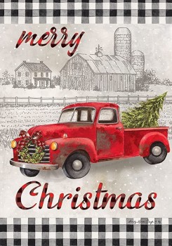 Merry Christmas Truck - Garden Size, 12 x 18 Inch, Decorative Double Sided, Licensed and Copyrighted Flag , Printed in the USA