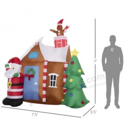 7FT Inflatable Christmas Gingerbread House Santa and Christmas Tree Decoration