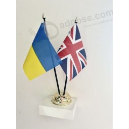 UKRAINE AND UNIOn JACK TABLE FLAG SET 2 flags plus GOLDEN BASE