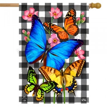 方格蝴蝶春季屋旗花卉 28“ x 40” Briarwood Lane