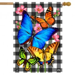 Checkered Butterflies Spring House Flag Floral 28" x 40" Briarwood Lane