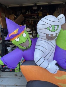 Gemmy 6’ Long Lighted Airblown Inflatable Hot Rod Frankenstein Witch Mummy