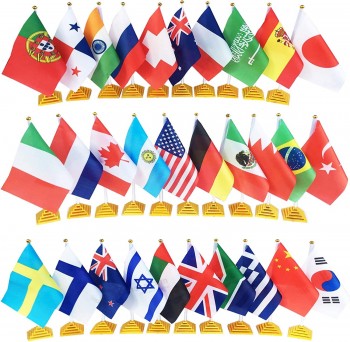 30 Countries Desk Flags Pack International Table Flag Office Flag Stand--8.2 x 5.5 Inches Mini Desktop Flag