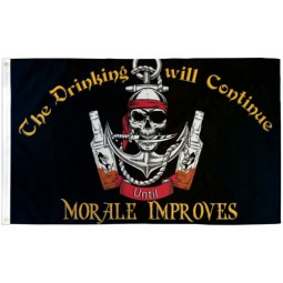 The Drinking Will Continue Flag 3x5ft Boating Flag Skull Jolly Roger Pirate Flag