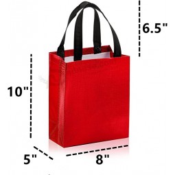 40 Pack Reusable Gift Bags with Handles, Glossy Grocery Shopping Bags, Medium Size Stylish Bag for Wedding, Foldable Non-woven Red Tote Bags