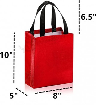 40 Pack Reusable Gift Bags with Handles, Glossy Grocery Shopping Bags, Medium Size Stylish Bag for Wedding, Foldable Non-woven Red Tote Bags