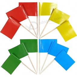 200 Pcs Pure Red Blue Yellow and Green Flag Toothpicks Cupcake Toppers Decorations