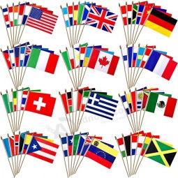 100 Countries International World Flags on Wooden Stick Small Mini Hand Held Flags for Sports Events