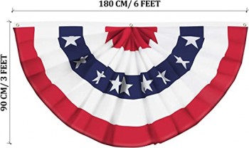 USA Pleated Fan Flag American US Bunting Flag Patriotic Half Fan Banner Flag with Canvas Header