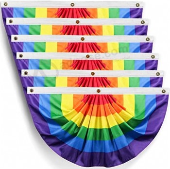 6 Pieces Pride Pleated Fan Flag Rainbow Bunting 1.5x3 Ft Banner Gay Decorations Party Supplies LGBTQ Proud Wall Decor Love Bright Vivid Color