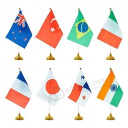 Custom Polyester World Mini All Country National Office Desk Stand Table Top Flags With Base