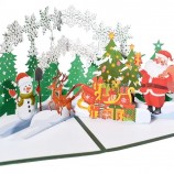 Santa in Forest Christmas Card Pop Up Greeting Cards 3D Xmas Gift for Winter Holiday New Year