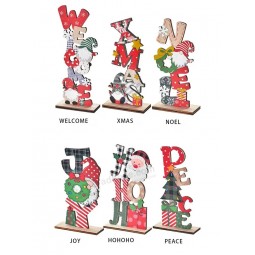 2023 New Christmas Decorations Wooden Color Lettering Ornaments Printing Wood Desktop Decorations
