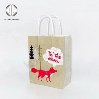Christmas Gift Custom Printed kraft paper bag With Handle Plastic Bags Logo