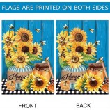 Spring Floral Sunflowers Bee Garden Flag Welcome House Yard Flag Double Sided Outdoor Decoration