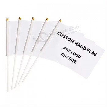 Customizable 100% Polyester Custom Logo Small Mini Handheld Stick Flag Hand Held Waving Flag With Plastic or Wood Pole