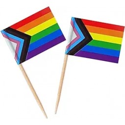 100 Pcs Progress Pride Rainbow Flag Rainbow Toothpick Flags,Small Mini LGBT Cupcake Toppers Stick flags - Rainbow Mardi Gras Events