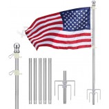 Yard Flag Pole for Outside Ground - 9 ft Tangle Free Heavy Duty Flag Pole Kit with 4 Anti-Tip Prong Base,Portable Inground Flag Holder