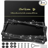 2 Pack Bling License Plate Frames for Women, Sparkly Rhinestone Diamond Car Accessories for Women