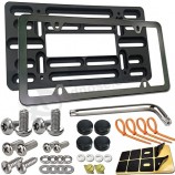 Front License Plate Bracket- Universal Bumper Mounting Kit, Car Tag Holder Adapter & Black Aluminum Plate Cover, For US Vehicle Trailer Truck