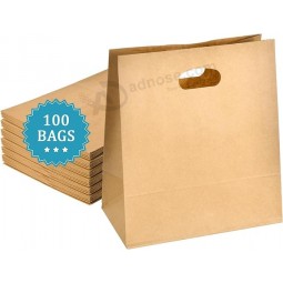 100Pcs 11x6x11 Gift Bags Die Cut Tote Kraft Paper Bag Bulk for Retail Shopping Takeout