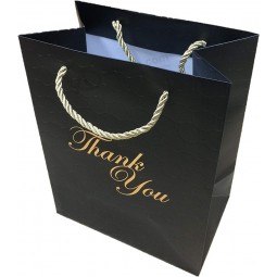 Black Thank You Gift Bags - 8x10 Medium Size - 12 Bags - Bags for Business Small - Boutique Bags in Gold Foil