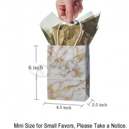 Mini Size Marble White Paper Bag with Handle Party Favours Bag 6x4.5x2.5 inch for Wedding Birthday Baby Shower Bag, Pack of 24