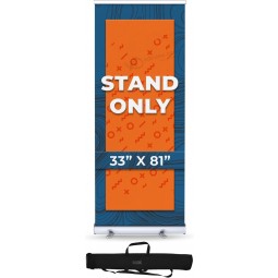 Heavy Duty Premium Retractable Banner Stand with Widened Base and Adjustable Sizing by DreamController I Silver Aluminum Roll Up Stand